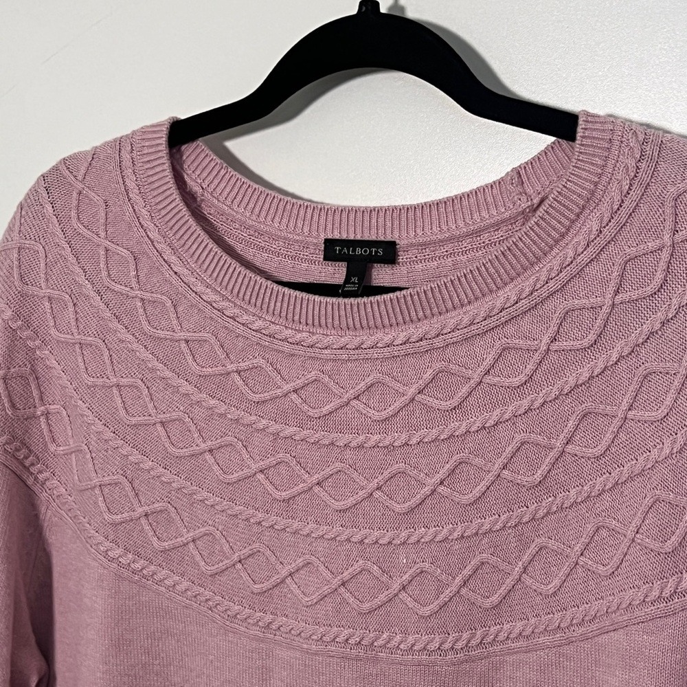 Talbots Crew Neck Knit Sweater Mauve Pink Coquette Cottage Women Size XL - Picture 2 of 6